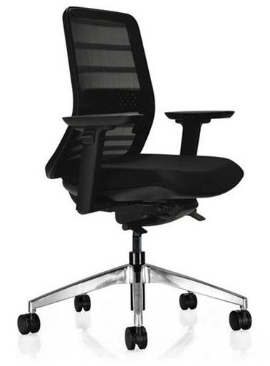 Koplus Tonique Task Chair - Black Frame - Black Mesh - Black Fabric - Polished Aluminium Base
