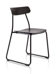 Orangebox Acorn Stacking Chair Black Frame Black Stained Oak Veneer Seat - Front Angle View