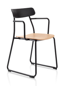 Orangebox Acorn Stacking Chair Black Frame Oak Veneer Seat - Front Angle View