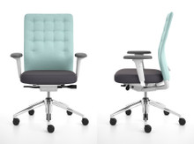 Vitra ID chair in Trim format shown in front and side profile with adjustable T arm
