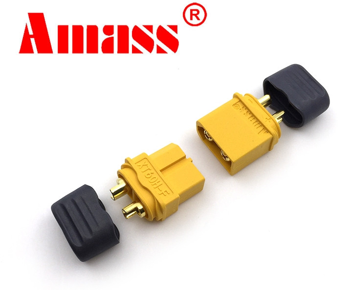 2x XT60H-M Plug DC supply XT60 male for cable soldered Colour yellow AMASS 