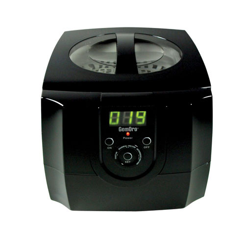Front view of the Gemoro 1.2 jewelry cleaner showing the easy to program digital timer.