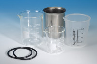 stainless steel and glass beakers
