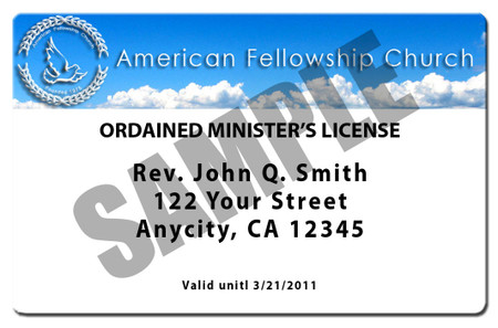 Minister License ID Card Front