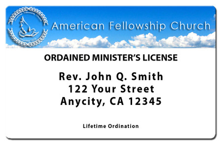 Ordained Minister License Sample Front