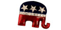 The Republican logo pin/brooch in red and blue enamel with diamond-like Swarovski crystals. (Gold-plate, 1"H x 1"W).