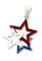 This beautiful 3 star neckslide includes red and blue crystal stars with a center white enamel star. Silver-plate only. Size: approx 1.5".