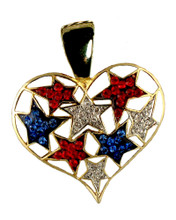 This neckslide features a collage of red, white and blue crystal stars embedded in the shape of a heart.