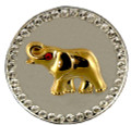 Goldplate Elephant on a Satin Silver Coin surrounded by diamond like Swarovski crystals. Size: 1.25".