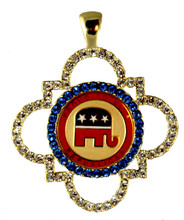 Fashionable open Alhambra design with Republican logo centerpiece.