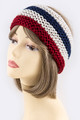 Red, white and blue acrylic open knit style headwrap is cozy and warm for the winter months.