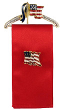 Patriotic Hanger Pin with 4" Red Ribbon for displaying your favorite Pin. (Flag pin not included). Hanger width: 2".