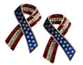Featuring a stars and stripes motif in silver-plate and crystal, wearing these earrings honors those who know the price of freedom. Red White and Blue enamel in silverplate with red and diamond like crystals. 1.25" earrings.