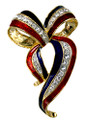 Support our troops! 
Gold-plate pin in the shape of a bow, enamel with diamond like Swarovski crystal ribbon.