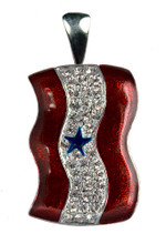 Diamond-like Swarovski crystals with red enamel and a blue star. Service Banner for Blue Star moms.