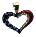 Elegant heart with red and blue enamel and diamond-like Swarovski crystals. Size: 1"H x 1.5"W. Gold-plate.
