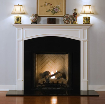 The framed legs and decorative molding makes this an exquisite fireplace mantel.