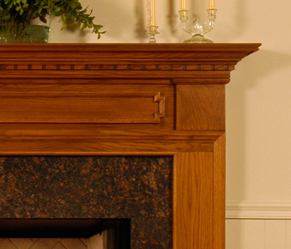 Attention-grabbing crown molding across the header of the mantel.