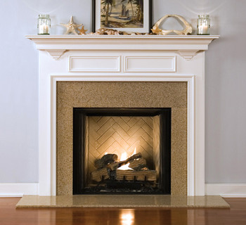 The two framed rectangle adds that special touch to the Winfield custom fireplace mantel.