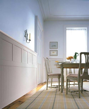 Classic Cottage wainscoting is a combination of bead board, a center rail, an upper panel and top rail system.
