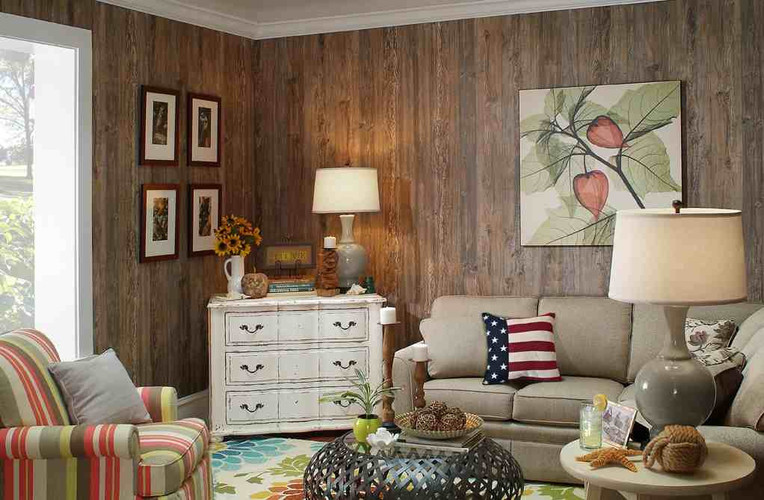 Weathered Cedar Paneling in a rustic family room makeover