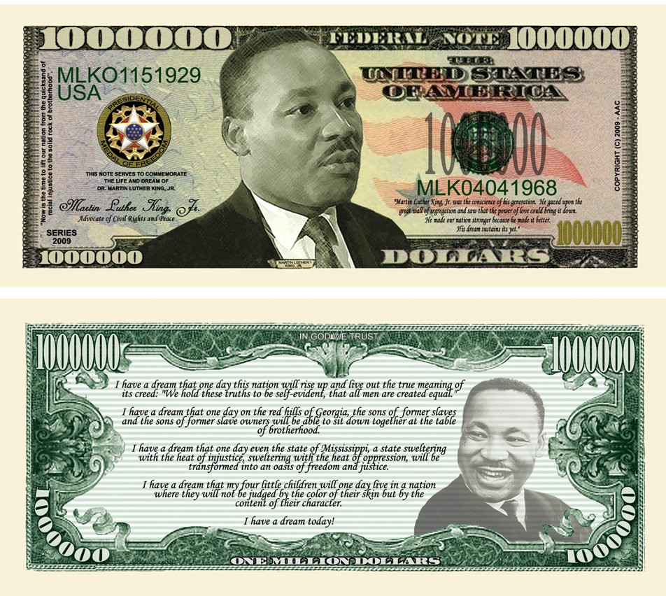 MARTIN LUTHER KING MILLION DOLLAR NOVELTY BILL MONEY
