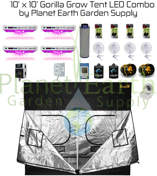 10' x 10' Gorilla Grow Tent Kit KIND LED QUAD XL1000 Combo Package #1