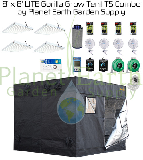 8' x 8' Gorilla Grow Tent LITE Kit 2592W T5 Combo Package #1 (GGTLT88T5C1)