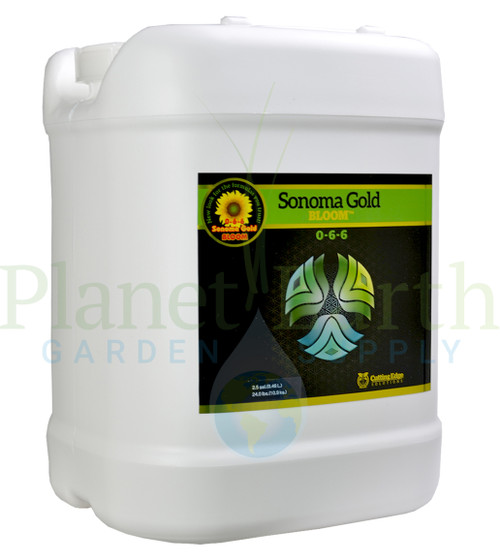 Cutting Edge Solutions Sonoma Gold - Bloom (CES3323) 2.5 gallon liquid nutrient container front view, front label displayed