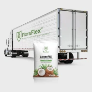 FloraFlex 50L LooseFill coco coir bag in front of a white delivery truck.