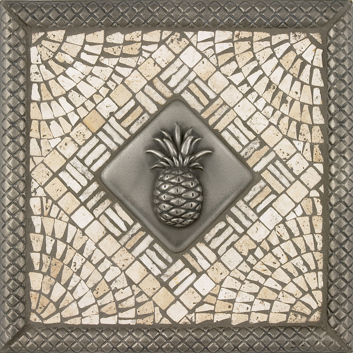Metal Pineapple Mosaic Tile Backsplash Medallion 12 inches