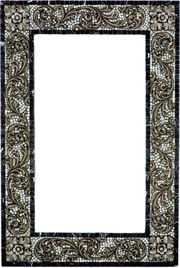 Stone Mosaic Mirror Frame Metal Inlay Bellagio Scroll