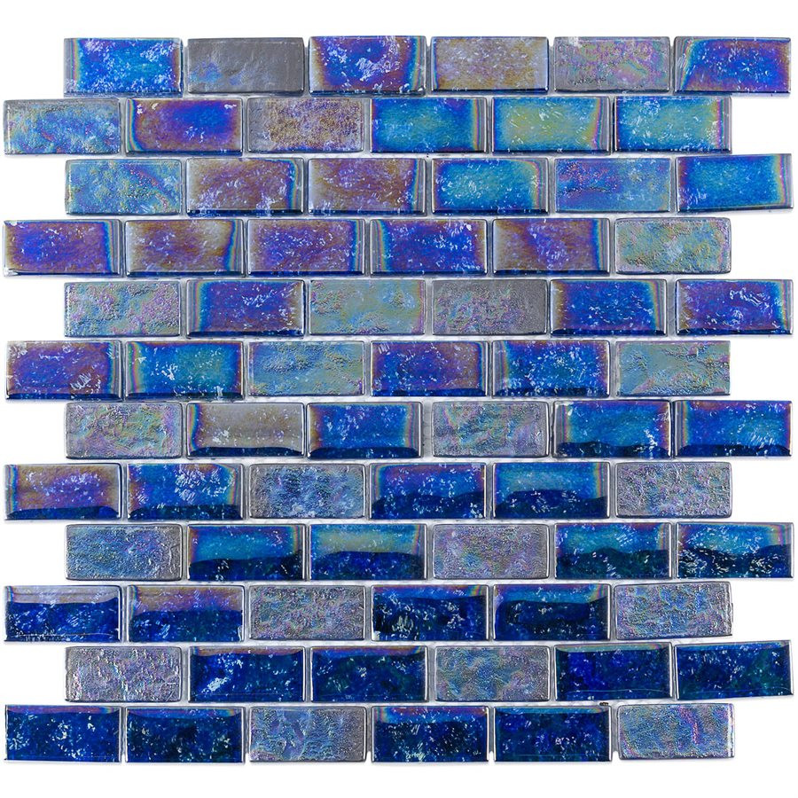 Glass tile mosaic Aqueous Series Iridescent Black 1x2