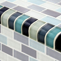 Glass Tile Mosaic Pool tile. Crystal Aqua Blend Trim 1x2