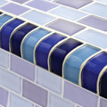 Glass Tile Mosaic Pool tile. Crystal  Cobalt Blue Blend Trim 1x2