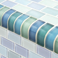Glass Tile Mosaic Pool tile. Crystal Turquoise Blue Blend Trim 1x2