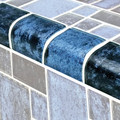 Glass Tile Mosaic Pool tile. Nightfall Azure Black Trim