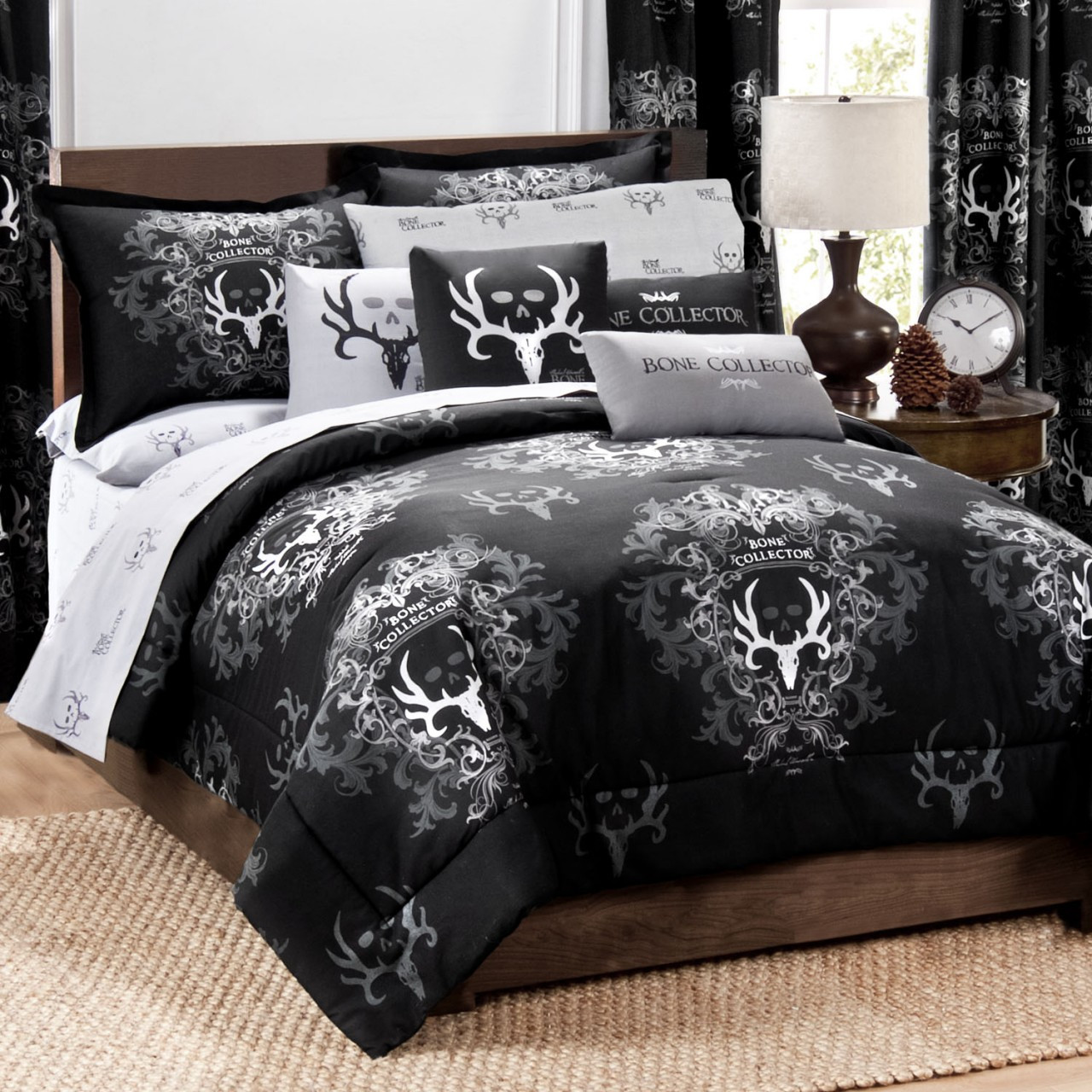 Michael Wadell Bone Collector Black Gray 5 Pc Comforter Set