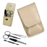 Kingsley Manicure Set - 4 Piece, Leather with Flap Closure Tan