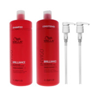 Wella Invigo Brilliance Color Protection Shampoo and Conditioner for Normal/Fine Hair 33.8 Ounce w/ Geti Pumps Set