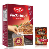 Uvelka Kasha Buckwheat BOIL-IN-BAG 8 Bags 80 Gr (22.57 Oz) - Pack of 3