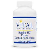 Vital Nutrients- Betaine HCL Pepsin and Gentian Root Extract- 225 Caps per Bot