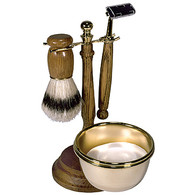 Wood and Brass Shave Set