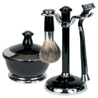 Black and Chrome Shave Set with Natural Bristle