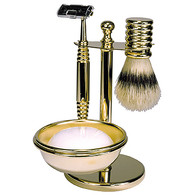 Solid Brass Shave Set with Natural Bristle