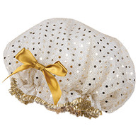 Fancy Shower Caps White with Gold Disk Design