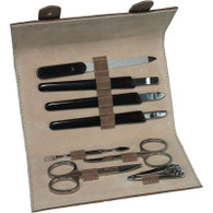 Kingsley Manicure Set - 7 Piece,Tan Suede, Fold Over, Tab Closure