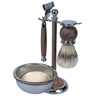 Kingsley Wood & Chrome Finish 4 Piece Shaving Set