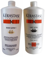 Pack Vital Satin 2: Bain Satin 1 1000ml+ Lait Vital 1000ml Kerastase + Free Pump