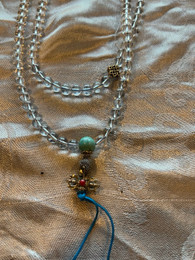 Unique Crystla Mala with Om and Knot of Eternity Accents